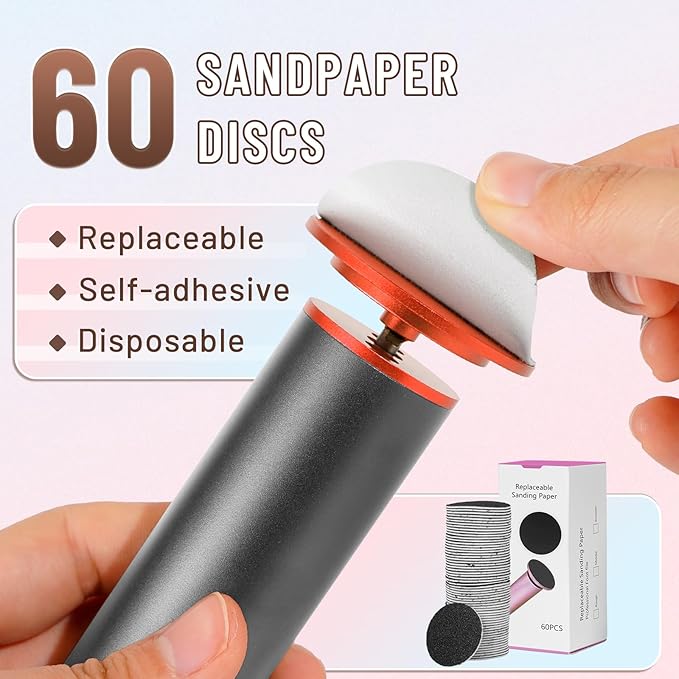 Dermawave Electric Foot File Callus Remover for Feet, Professional Foot Scrubber Sander Grinder for Dead Skin Cracked Heel, Pedicure Tool with 60 Sandpaper Discs for Men & Women