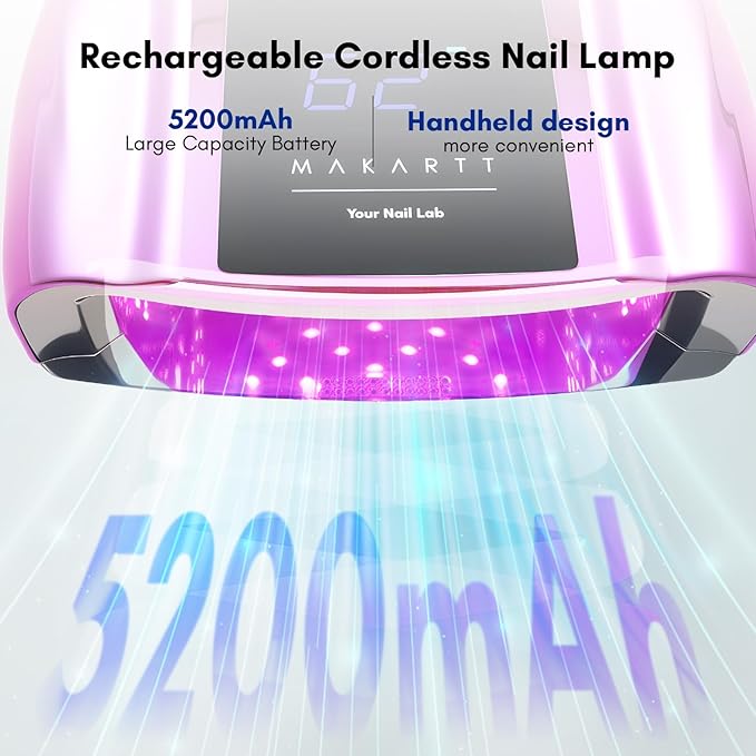 Makartt UV LED Nail Lamp with Handle for Gel Polish – Fast Curing UV Light Nail Dryer with 42 Beads 4 Timers Cordless Rechargeable Lamp LCD Touchscreen & Smart Sensor(Gradient Purple)
