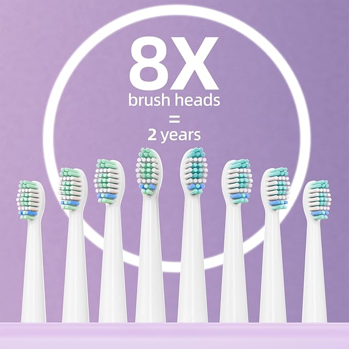 YUNCHI Electric Toothbrush for Adults and Kids, Travel Electric Toothbrush & Case, Sonic Rechargeable Toothbrushes, 90 Days, 8 Brush Heads, 2 Min Timer, IPX7 Waterproof, 5 Modes, Purple White Gradient