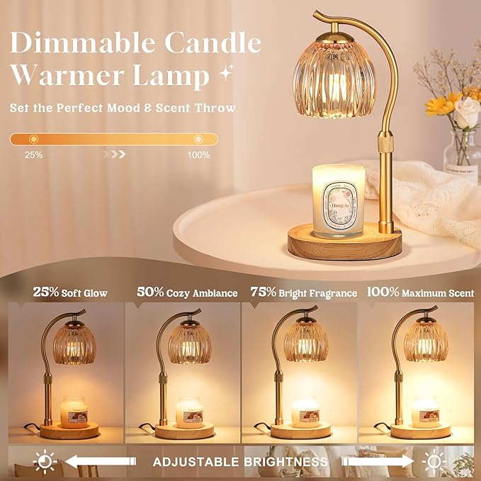 Hong-in Candle Warmer Lamp - with Timer & Dimmer, Modern Home Decor House Warming Gifts, Cozy Birthday Gift for Women Mom (Amber)