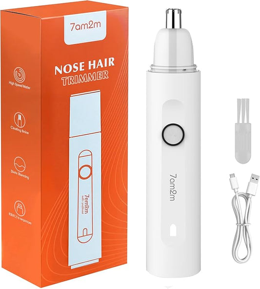 7AM2M PersonalCare Electric Nose and Ear Hair Trimmer – Rechargeable, 9000 RPM High-Speed Precision Cutting, Detachable Washable Blade, Portable Design White