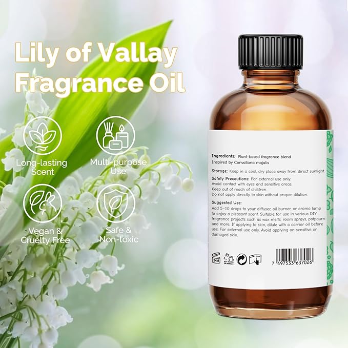 Fragrance Oil for Skin, Hair, Body & Face, Perfume, Diffuser, Aromatherapy & Massage (2 Fl Oz (Pack of 1), Lily of Valley)