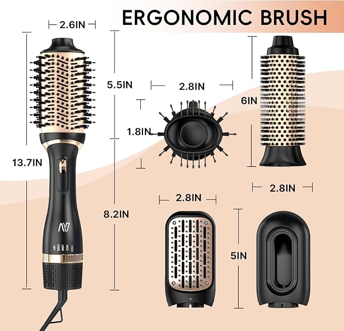 Hair Dryer Brush Set, Multifunctional Hot Air Brush for Salon Blowouts, Negative Ion Technology & Quick Drying, Shiny and Less Frizz, Champagne Gold