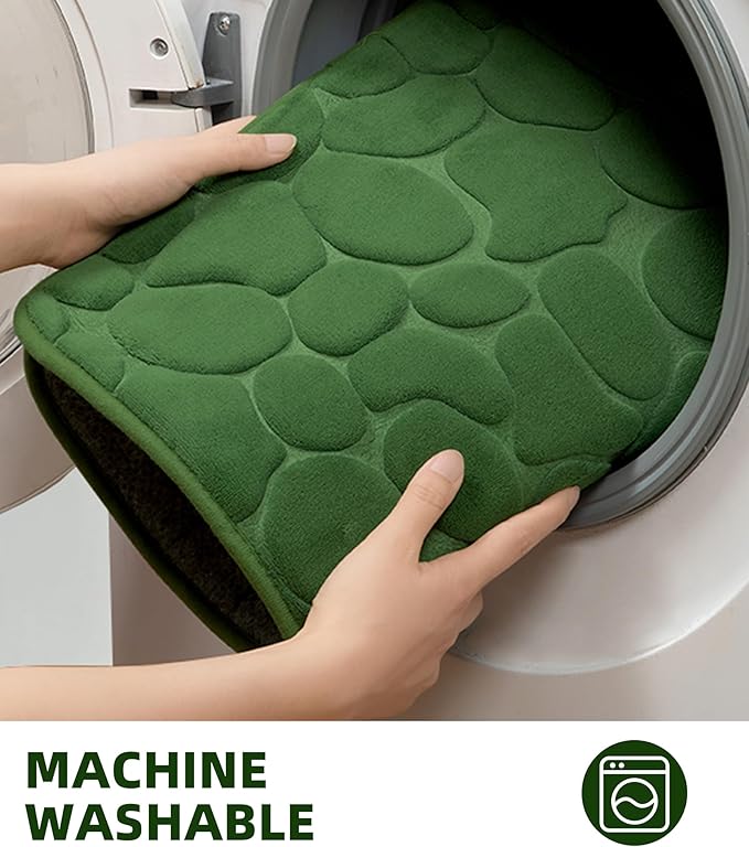 YIHOUSE Memory Foam Bath Mat Cobblestone Bathroom Rugs Super Water Absorbent Bath Mats for Bathroom Machine Washable Bath Rugs(26 x 50,Green)