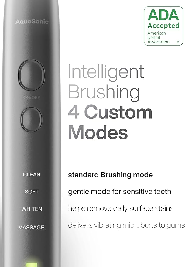 Aquasonic Vibe Series Ultra-Whitening Toothbrush – ADA Accepted Electric Toothbrush - 8 Brush Heads & Travel Case – 40,000 VPM Motor & Wireless Charging - 4 Modes w Smart Timer – Charcoal Metallic