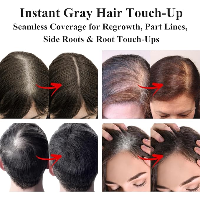 VOLLUCK Root Touch up Powder, Long-lasting Gray Hair Cover up Powder for All Hair Types, Waterproof for Women and Men (Black, 0.42 0unce)