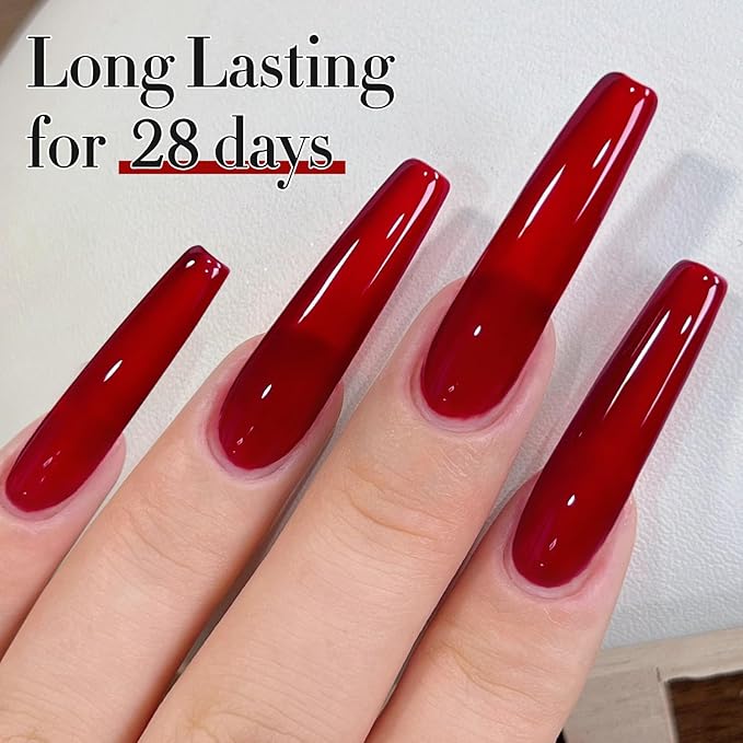 Double Rhythm 15ML Gel Polish Pure Sheer Same Color Same Bottle Soak Off Gel Polish Art Manicure Salon DIY at Home for Women (Translucent Red-A1449)