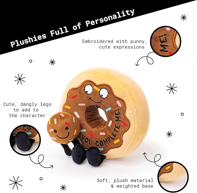Punchkins Donut Plushie - You Complete Me Cute Donut Plush, Gift for Couple (Girlfriend, Boyfriend, Wife, Husband), Food Plush Toy for Gifting