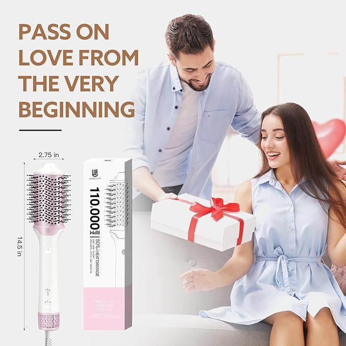 Blow Dryer Brush Hair Dryer | One-Step Hot Air Brush with Oval Volumizer High-Speed Hair Styler with Negative Ions for Drying & Smoothing & Volumizing for All Hair Types 110000 RPM White