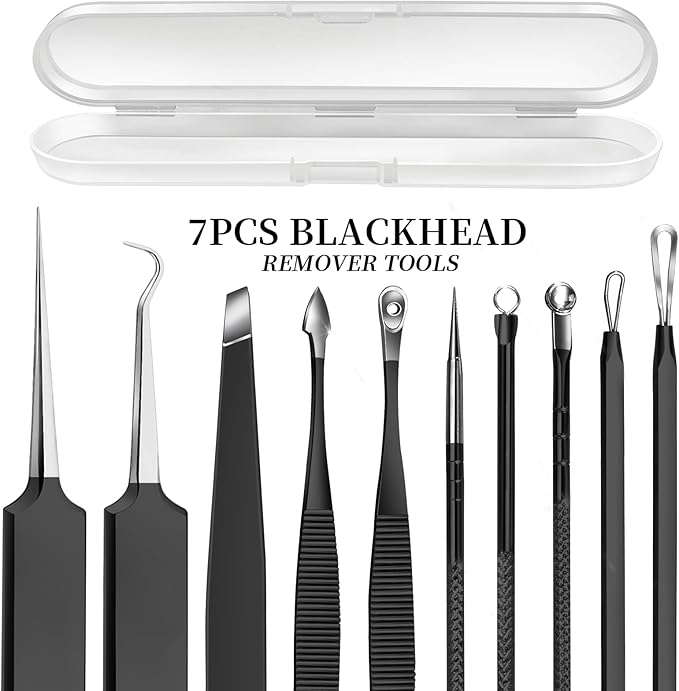 Teenitor Blackhead Remover Tools, Pimple Popper Tool Kit, Ingrown Hair Tweezers, Precision Tweezers, Surgical Grade Blackhead Extractor Pimple Extractor, Black
