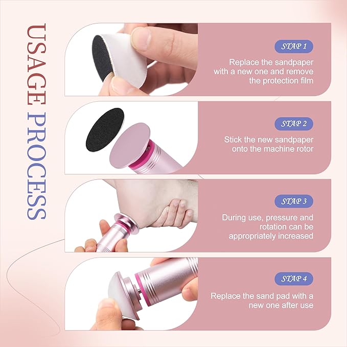 Electric Foot Callus Remover with 60 Sandpaper Discs, Durable Aluminum Adjustable Speed Foot Sander for Cracked, Rough Skin and Calluses, Ergonomic Design – Cherry Blossom