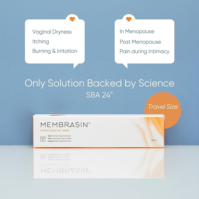 Membrasin Vaginal Moisture Cream with Hyaluronic Acid, Relieves Vaginal Dryness, Itching and Burning, Menopause Support, Hormone Free, Plant Based Formula with Omega 3 6 7 9 and Vitamin E, 30 ml