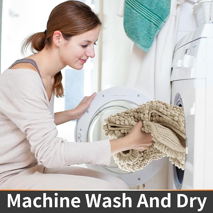 Yimobra Toilet Rug U Shaped Washable 24x20 Inch - Ultra Soft Absorbent Chenille Bath Rugs for Toilet, Quick Dry & Machine Washable, Non Slip Contour Bathroom Mat, Camel