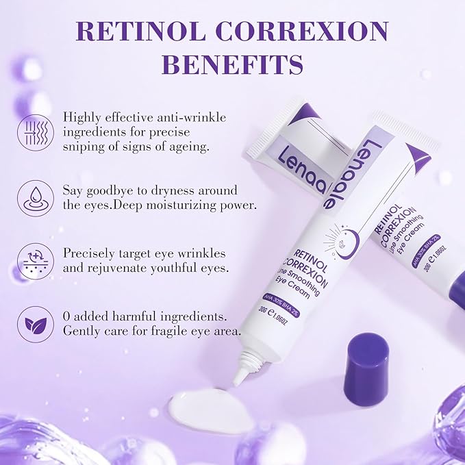 Eye Cream, Retinol Eye Cream for Dark Circles, Puffiness Anti Aging, With Hyaluronic Acid, Peptides, Caffeine Reduces Bags, Smooths Wrinkles & Fine Lines