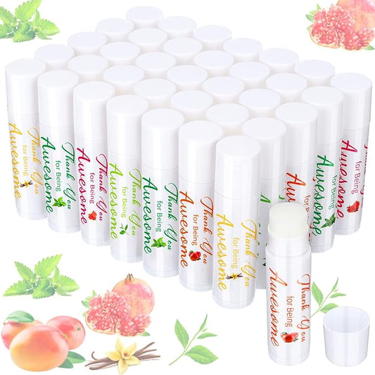 35 Pack Lip Balm Gifts Thank You for Being Awesome Moisturizer Assorted Flavors Bulk Gift Beeswax Natural Ingredients Fall Thanksgiving Christmas Appreciation Party Favors for Coworkers Women Friend