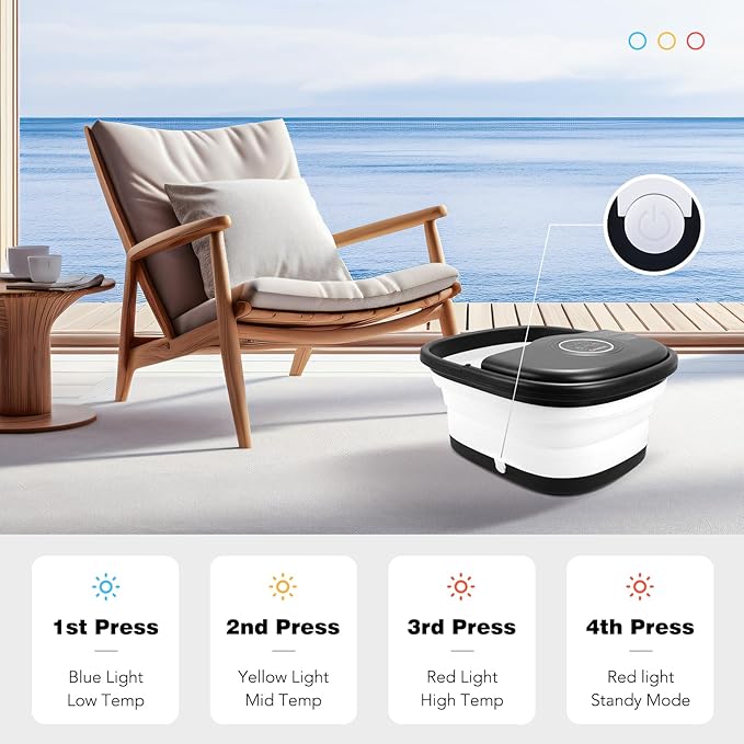 KNQZE Collapsible Foot Spa Bath with Heat, Remote Control, Temperature Control, Bubbles, Pumice Stone, Red Light, Timer, 16 Massage Roller Pedicure Foot Spa Foot Soaker for Soothe & Relax Tired Feet