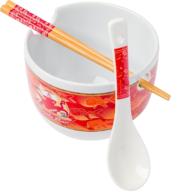 Silver Buffalo Disney Pixar Monsters Inc Harryhausen's Octopus Chef Sushi Bar Ceramic Ramen Noodle Rice Bowl with Chopsticks and Spoon, Microwave Safe, 20 Ounces