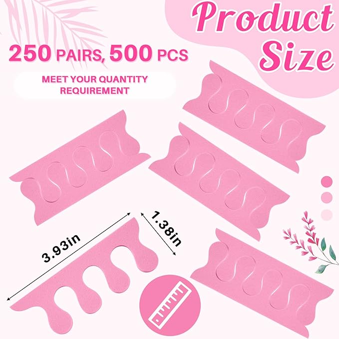 Mumufy 250 Pairs Sponge Toe Separators Pedicure Tool Kit Soft Toe Spacers for Pedicures Spreaders Finger Dividers for Women Men Feet Nail Manicure Toenails Art Painting Polish Spa (Pink)