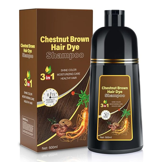 JUANCHI Chestnut Brown Hair Dye Shampoo 3 in1, Chestnut Brown Shampoo Hair Dye for Gray Coverage, Natural Hair Color for Women Men, Herbal Formula, Ammonia-free, Lasts 30 Days, 500ml (16.90 oz)