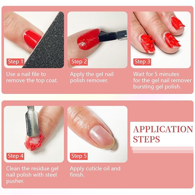 JODSONE 15ml Gel Nail Remover No Need Soaking or Wrapping for Quick And Easy Removal At Home with Cuticle Pusher and Nail File