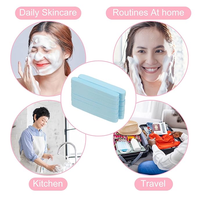 uxcell 120 Count Compressed Facial Sponges Round Face Cleansing Sponges Pads for Daily Skincare Routines at Home, Kitchen(Blue)