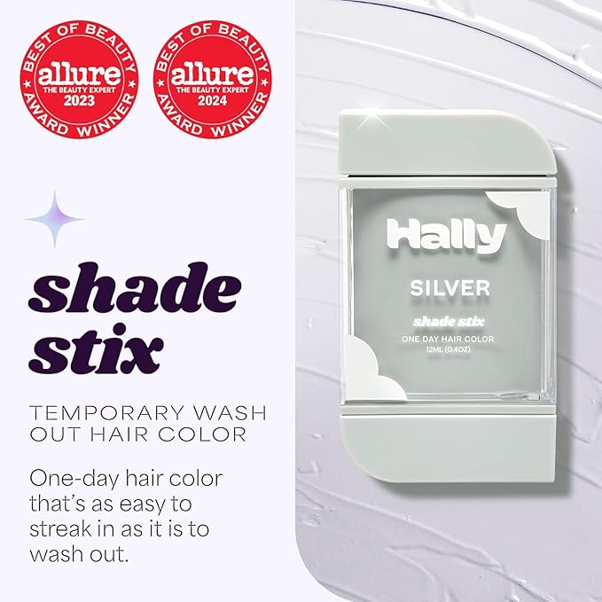 Hally Hair Temporary Hair Color, Shade Stix (Silver) - Hair Makeup Accessories for Kids, Teens & Adults - 12 ml Washable Hair Chalk & Dye for Festivals, Sporting Events & Parties