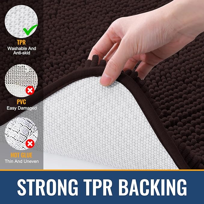 Arotive Bathroom Rugs 30x20, Extra Soft Absorbent Shaggy Chenille Bath Rugs, Machine Washable Rubber Backing Non-Slip Bath Mats for Bathroom Floor Tub and Shower, Home Decor Accessories, Brown