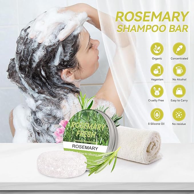 2 Pack Rosemary Hair Shampoo Bar, Deep Cleansing for Scalp Hair Loss Shampoo Soap, Organic Solid Shampoo for Men and Women, Oil Control & Strengthen hair, 0 Silicone Oil