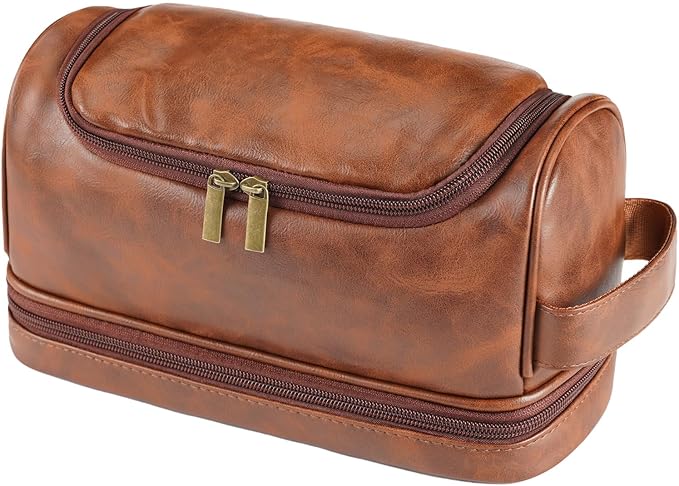 Toiletry Bag for Men, Large Leather Shaving Kit, Travel Essentials, Gifts for Father, Dad, Boyfriend, Grandpa, Water-resistant Shaving Bag for Toiletries Accessories