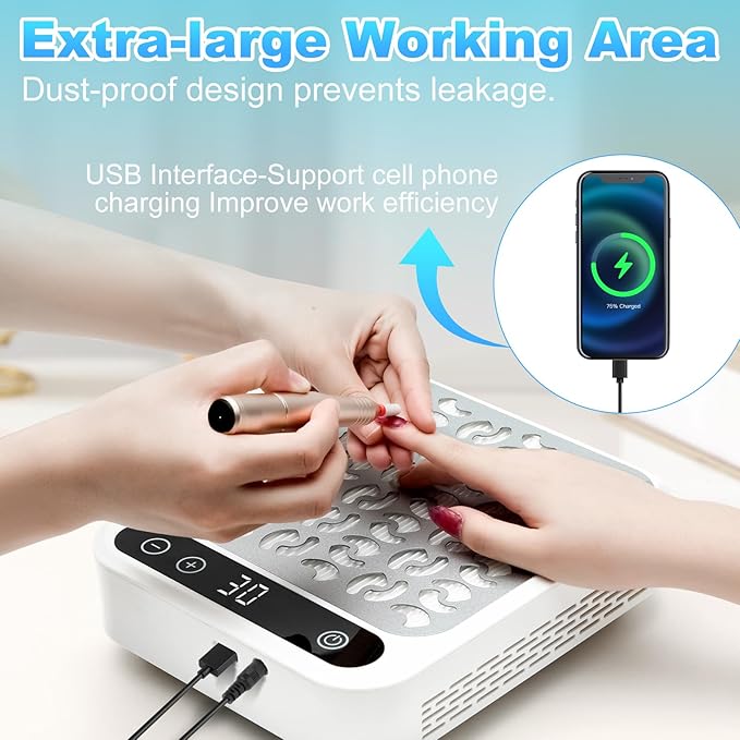 MEKK Professional Nail Dust Collector with Reusable Filter,Vacuum Fan Dust Extractor, Powerful & Quiet Nail Tech Dust Suction Machine for Nail Polish Remover,Salon & Home- White