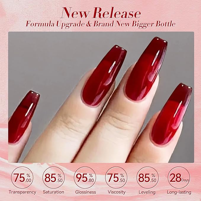 Born Pretty Jelly Burgundy Gel Nail Polish Blood Wine Red Gel Polish Translucent Halloween Christmas Nail Gel Soak Off Hema-Free Gel Polish U V Light Cure for Nail Art DIY 15ML