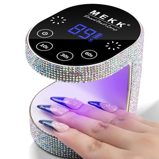 MEKK Cordless Mini UV Light for Gel Nails - 24W Rechargeable Mini UV LED Nail Lamp with Touch Control & Auto Sensor,Diamond Flash Cure Lamp,4 Timers,Portable Nail Light for Salon & Home-Diamond White