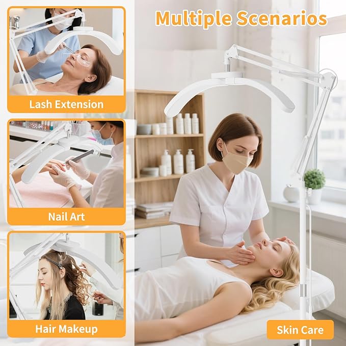 2-in-1 Lash Light for Eyelash Tech, Foldable 2025 New Upgrad Esthetician Light, Half Moon Lamp for Tattoo Artists, Nail Extensions, Beauty - Adjustable Brightness Color & Rotating Arm(White)