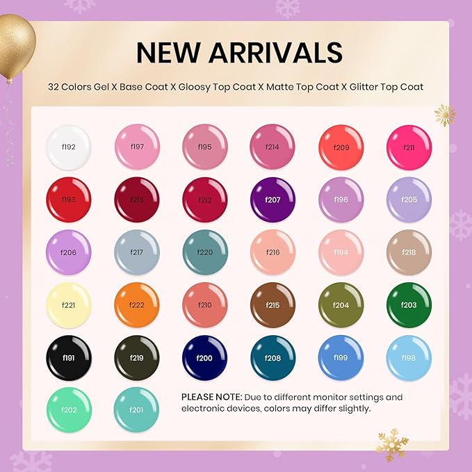 beetles Gel Polish Christmas Gel Nail Polish Set 32 Winter Colors with Base Top Coat Burgundy Red Blue Purple Brown Orange Green Pink Black White Uv LED Lamp Nails Gifts for Women Fingertip Palette