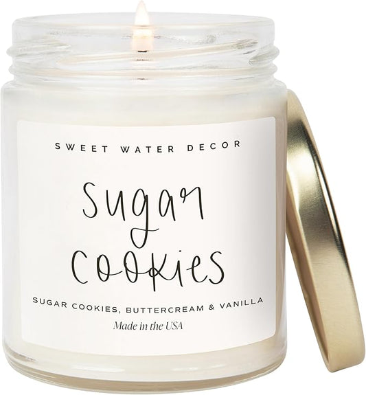 Sweet Water Decor Sugar Cookies Scented Candle - Sugar Cookies, Vanilla, and Buttercream Scented Christmas Candles and Decor for Home - 9oz. Clear Jar Soy Candle, Made in The USA
