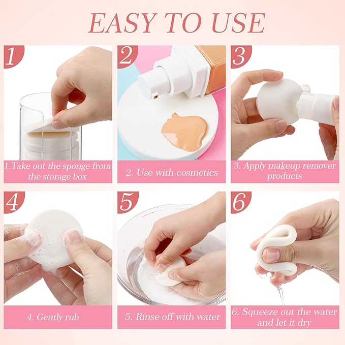 Dandat 20 Pcs Round Makeup Sponge with Acrylic Container Compact Powder Puff Cosmetic Sponge Round Foam Pad Beauty Face Makeup Foundation Powder Blender for Wet and Dry Dual Use(White)