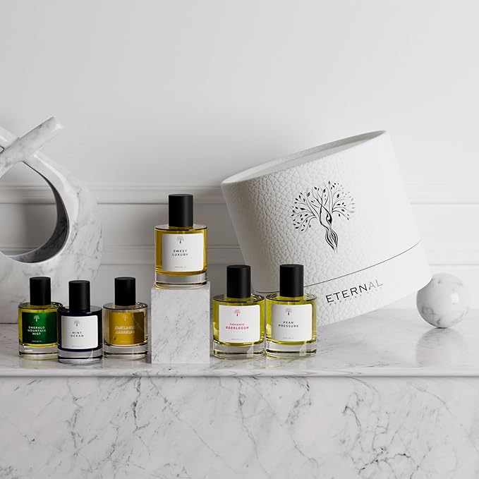 Unique Gift Set | 6 Pcs Exquisite Scents Inspired by Iconic Fragrances | Long-Lasting - Unisex Perfume Oils(Bubble Gum Pear Pressure,Sweet Luxury, Sunflower Lemonade,Emerland Mountain Mist,Mint Ocean)