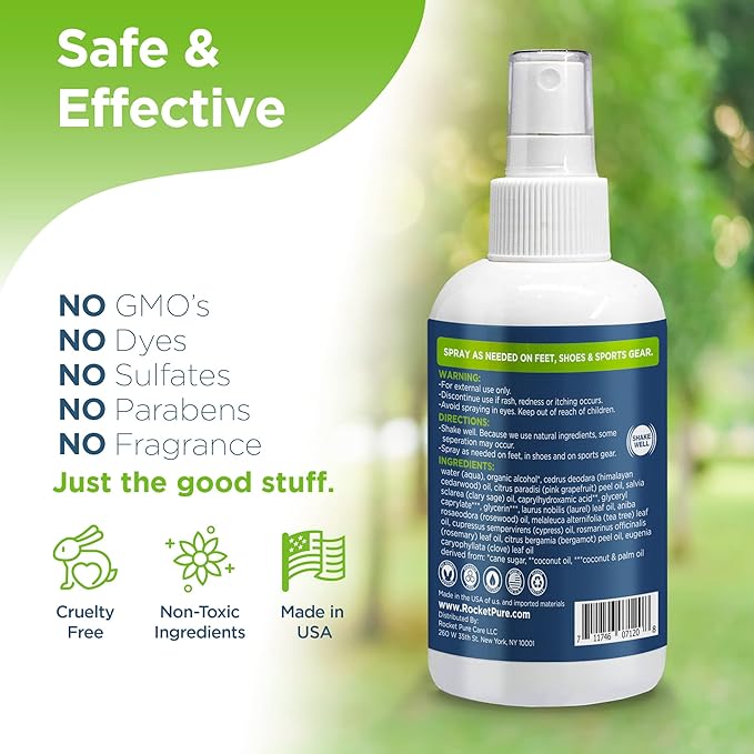 Rocket Pure Natural Foot & Shoe Deodorizer Spray - Foot Spray for Smelly Feet & Shoe Spray for Smelly Shoes - Removes, Controls & Prevents Odors - Made with Essential Oils - Made in USA (Cedar, 4oz)