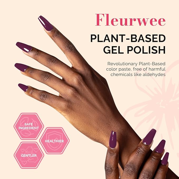 MelodySusie Fleurwee Plant Based Gel Nail Polish, Dark Purple Nail Polish Hema Free 21 Non Toxic Long Lasting No Chip Finger Toe Nail Art Manicure Salon DIY at Home Gifts for Women P01