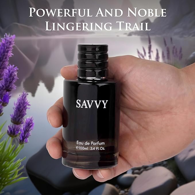 Savvy for Men Eau De Parfum - Sophisticated Male Fragrance Composition of bergamot, Pepper, Lavender, Star Anise & Nutmeg - Base of Peppery & Vanilla - Go-To Daily Scent - Elegant 100ml Bottle