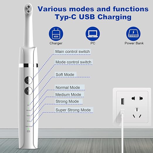 Tooth Polisher,Teeth Polishing Kit for Daily Cleaning,Polishing Then Whitening of Tooth (Professional Toothpaste Include),USB Rechargeable Dental Polisher with LED Light,6 Heads,5 Speed Modes