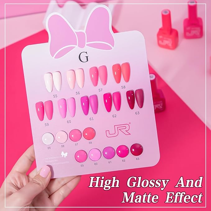 JR 9pcs 15ml Gel Nail Polish Set Red Pink Gel Polish Kit Nude Pink Gel Polish Nail Art Manicure Salon DIY Soak Off UV LED Nail Gel Kit DIY Art Manicure