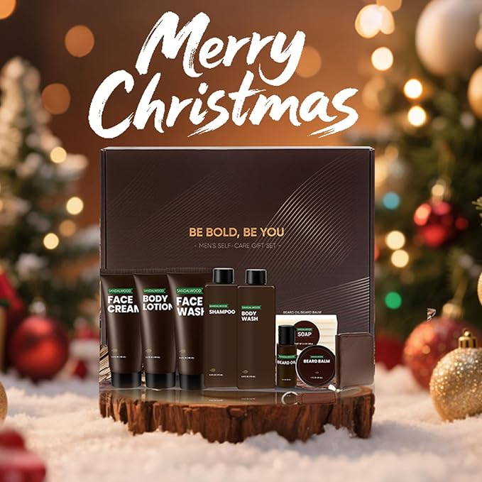Rinse & Robust Beard Kit for Men, Christmas Gifts for Men, Sandalwood Beard Oil Gift Sets, Birthday Gifts Mens Stocking Stuffers for Dad Boyfriend Husband Valentines, Holiday Grooming Gift Set