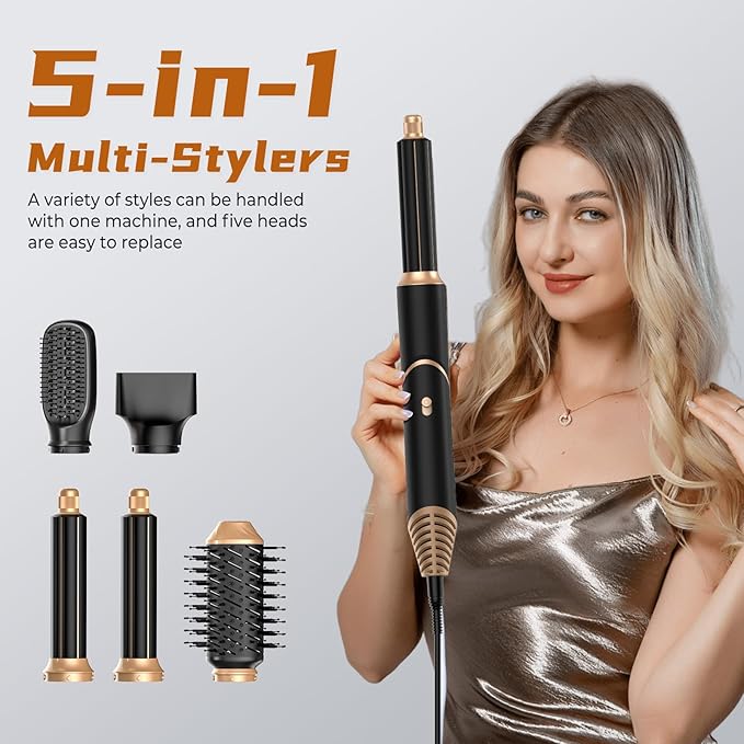 5 in 1 Blow Dryer Brush,Hair Dryer Brush with Detachable Air Styler,Negative Ionic Magic Hair Styler,Hot Air Brush for Women Volumizer,Straightener,Drying