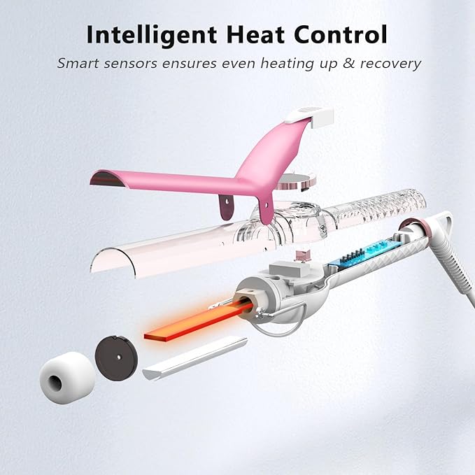 1 Inch Long Barrel Digital Ceramic Curling Wand with Auto Shut Off and Dual Voltage for All Hair Types - Fast Even Heat Up