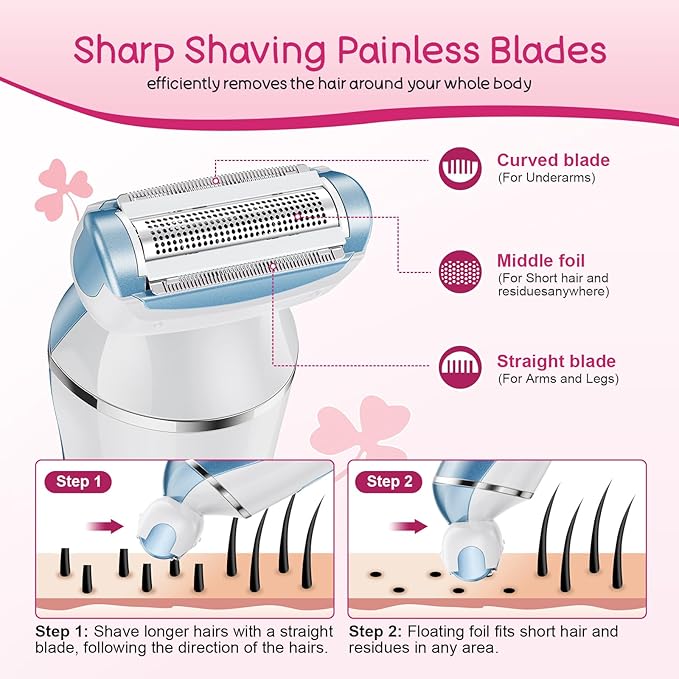 Electric Shaver for Women, Gifts for Women, Electric Razor for Womens, Rechargeable Wet DryLady Hair Remover,IPX7 Waterproof, Shaver for Legs (Blue)