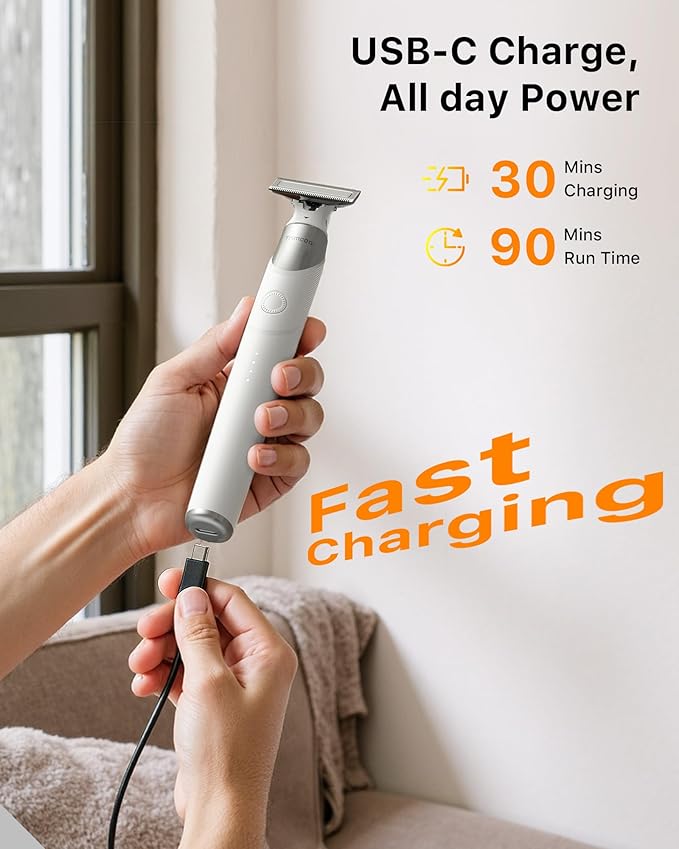 New Electric Beard & Nose Hair Trimmer Kit - Painless Razor with 12 in 1 Rotating Comb, Magnetic Nose Hair Head, Waterproof Wet/Dry, Groin/Ball Shaver for Men, USB-C Fast Charging,White(Pack)