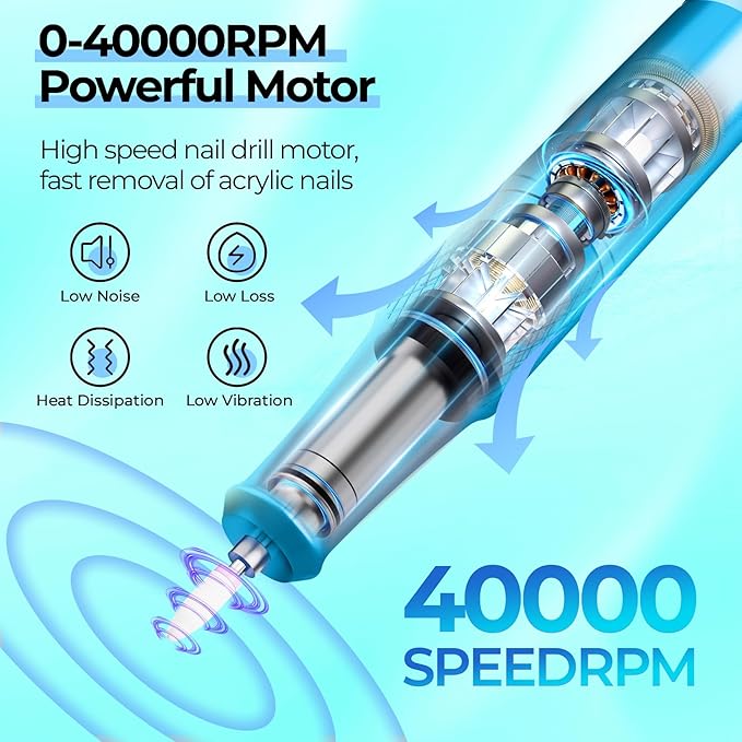 Electric Nail Drill Professional: 40000RPM Electric Nail File Kit E File Nail Drill Machine with LCD Display for Acrylic Gel Nail, Manicure Pedicure Polishing Nail Grinder for Salon Home Use