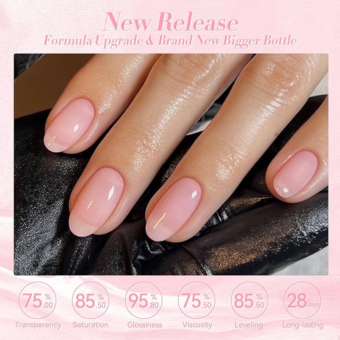 Born Pretty Jelly Gel Nail Polish Jelly Light Pink Gel Polish Sheer Translucent Soak Off Hema-Free Gel Polish Nail Art DIY 15ML