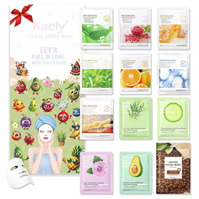evpct 12Pack Kids Face Masks for Kids Girls Spa, Girls Kids Facial Spa Day Slumber Sleepover Birthday Party Favors Supplies Kit for Girl, Kid Friendly Facial Face Sheet Masks Bulk Skincare for Kid, B1